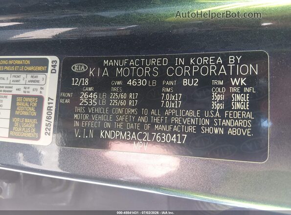 KNDPM3AC2L7630417 2020 KIA SPORTAGE Dark Blue Вид підкапотного простору