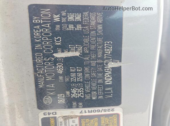 KNDPM3AC2L7748273 2020 KIA SPORTAGE Silver VIN sticker view