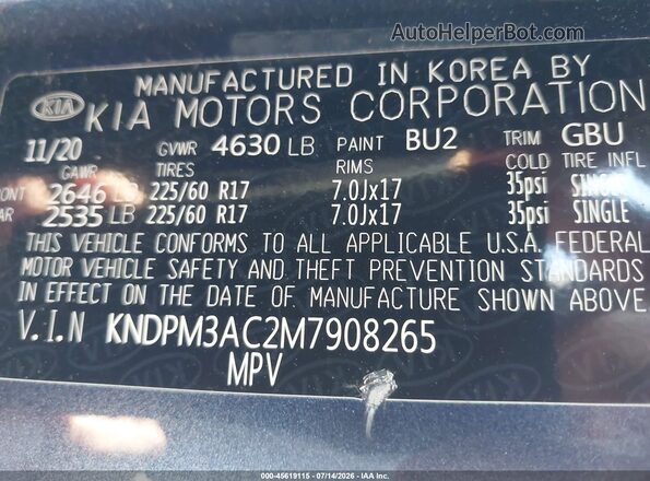 KNDPM3AC2M7908265 2021 KIA SPORTAGE Blue Vista del compartimento del motor