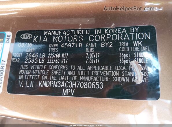 KNDPM3AC3H7080653 2017 KIA SPORTAGE Gold Engine compartment view
