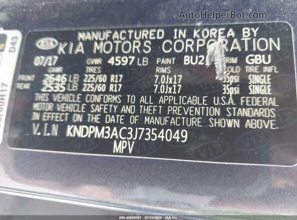 KNDPM3AC3J7354049 2018 KIA SPORTAGE Blue Շարժիչի բաժամունքի տեսք
