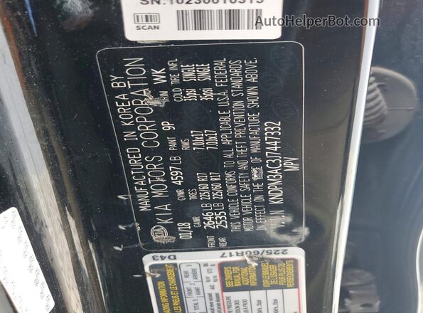 KNDPM3AC3J7447332 2018 KIA SPORTAGE Black VIN կոդի պիտակի տեսք
