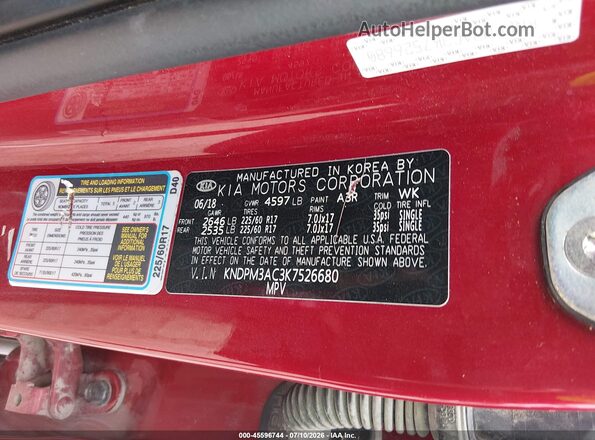 KNDPM3AC3K7526680 2019 KIA SPORTAGE Red ძრავის განყოფილების ხედი