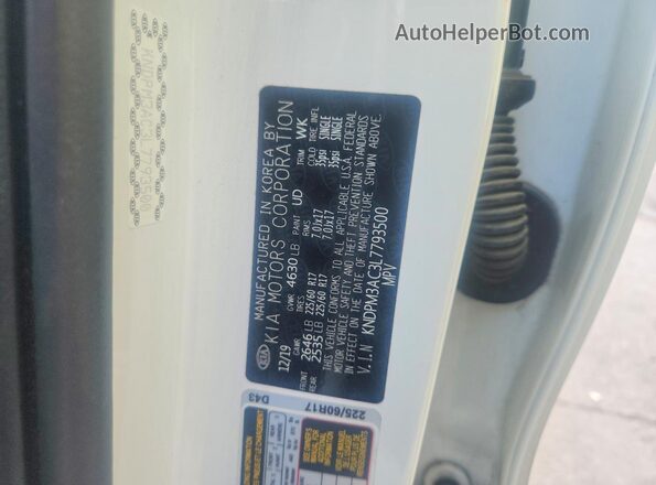 KNDPM3AC3L7793500 2020 KIA SPORTAGE White VIN կոդի պիտակի տեսք