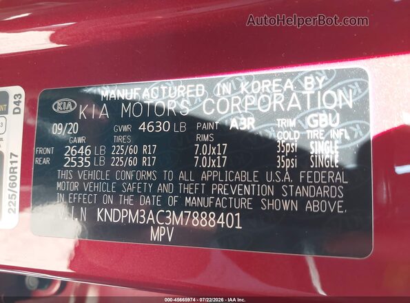 KNDPM3AC3M7888401 2021 KIA SPORTAGE Red ძრავის განყოფილების ხედი