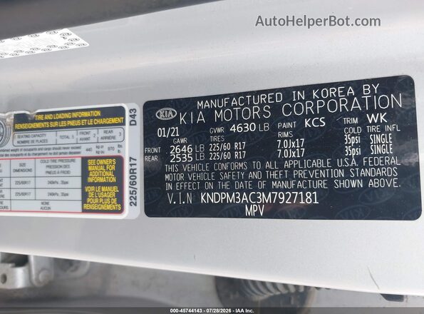 KNDPM3AC3M7927181 2021 KIA SPORTAGE Gray Engine compartment view