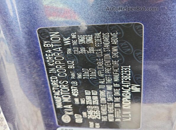 KNDPM3AC4J7382331 2018 KIA SPORTAGE Blue VIN კოდის სტიკერის ხედი