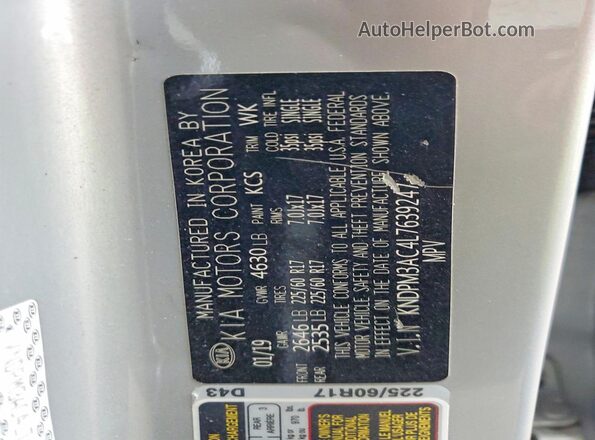 KNDPM3AC4L7639247 2020 KIA SPORTAGE Silver Vista de la etiqueta del VIN