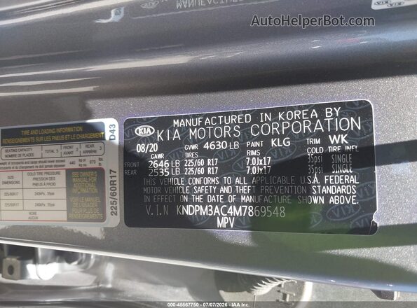 KNDPM3AC4M7869548 2021 KIA SPORTAGE Gray Շարժիչի բաժամունքի տեսք