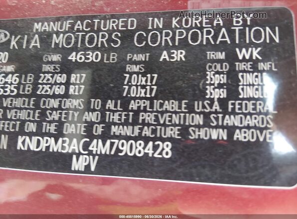 KNDPM3AC4M7908428 2021 KIA SPORTAGE Красный Вид подкапотного пространства