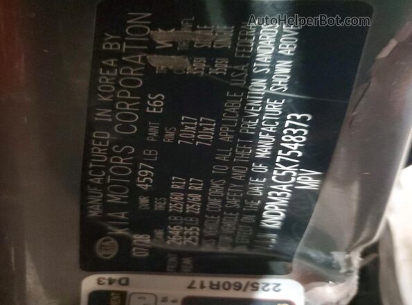 KNDPM3AC5K7548373 2019 KIA SPORTAGE Gray Вид наклейки з VIN-кодом