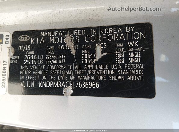 KNDPM3AC5L7635966 2020 KIA SPORTAGE Silver Widok komory silnika