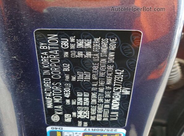 KNDPM3AC5L7723142 2020 KIA SPORTAGE Blue VIN კოდის სტიკერის ხედი