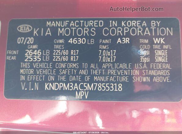 KNDPM3AC5M7855318 2021 KIA SPORTAGE Red Vista del compartimento del motor