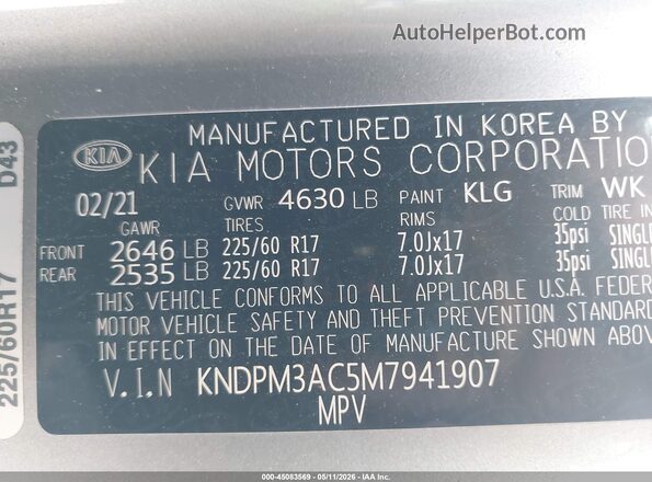 KNDPM3AC5M7941907 2021 KIA SPORTAGE Gray ძრავის განყოფილების ხედი