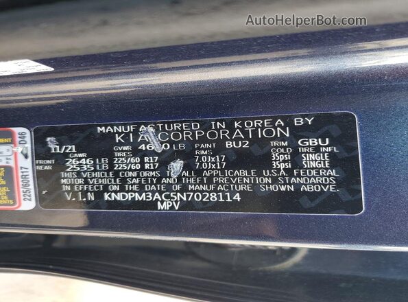 KNDPM3AC5N7028114 2022 KIA SPORTAGE Синий Панорамный вид салона 360°