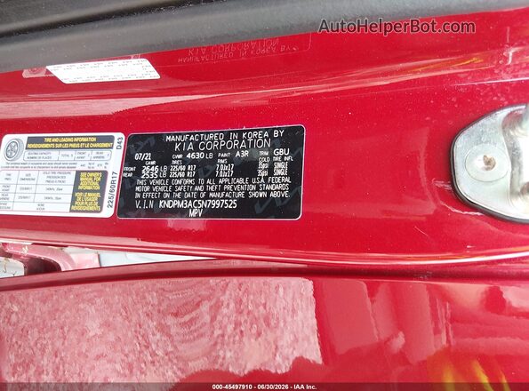 KNDPM3AC5N7997525 2022 KIA SPORTAGE Burgundy Vista del compartimento del motor