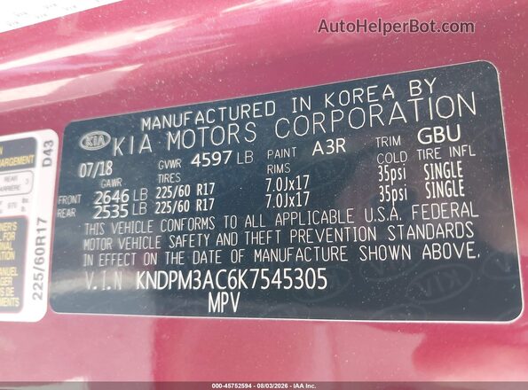 KNDPM3AC6K7545305 2019 KIA SPORTAGE Red Շարժիչի բաժամունքի տեսք