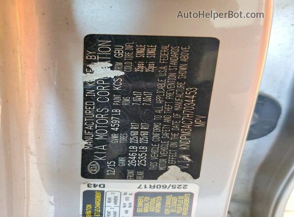 KNDPM3AC7H7034453 2017 KIA SPORTAGE Silver Вид наклейки з VIN-кодом