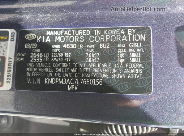 KNDPM3AC7L7660156 2020 KIA SPORTAGE Blue Engine compartment view