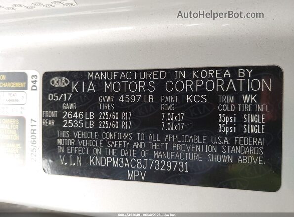 KNDPM3AC8J7329731 2018 KIA SPORTAGE Silver Vista del compartimento del motor