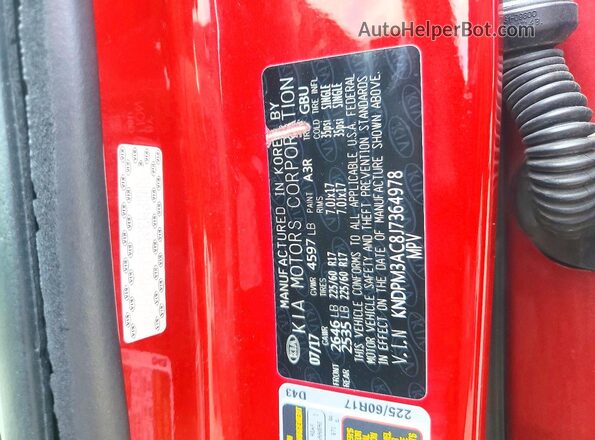KNDPM3AC8J7364978 2018 KIA SPORTAGE Red VIN კოდის სტიკერის ხედი