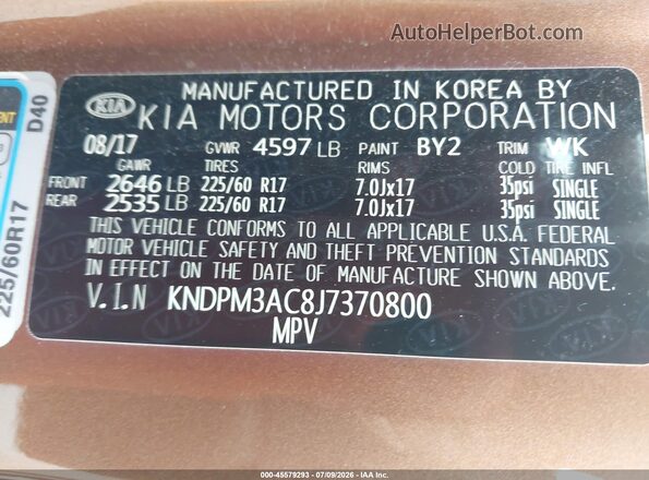 KNDPM3AC8J7370800 2018 KIA SPORTAGE Brown Engine compartment view