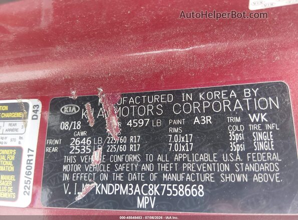 KNDPM3AC8K7558668 2019 KIA SPORTAGE Red Շարժիչի բաժամունքի տեսք