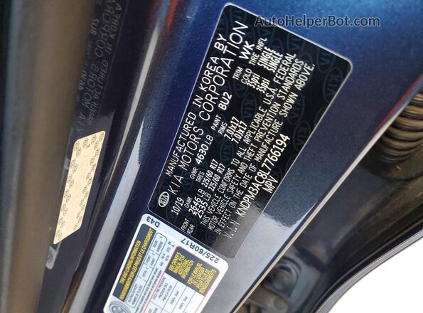KNDPM3AC8L7766194 2020 KIA SPORTAGE Blue Vista de la etiqueta del VIN
