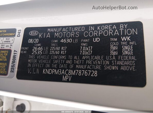 KNDPM3AC8M7876728 2021 KIA SPORTAGE White Вид підкапотного простору