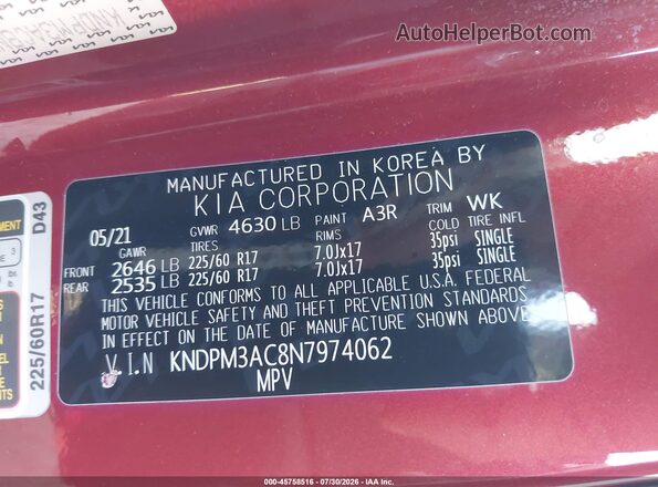 KNDPM3AC8N7974062 2022 KIA SPORTAGE Red Вид підкапотного простору