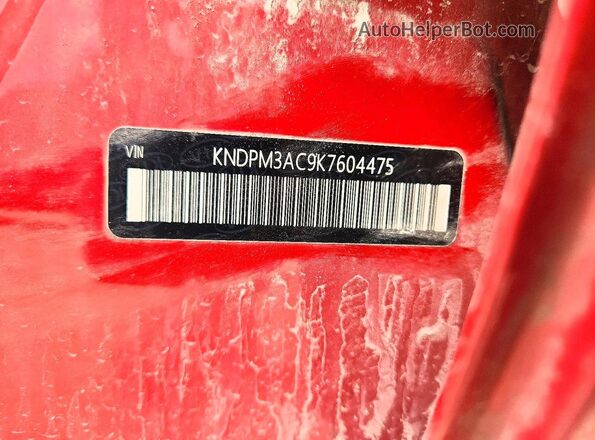 KNDPM3AC9K7604475 2019 KIA SPORTAGE Red Vista de la etiqueta del VIN
