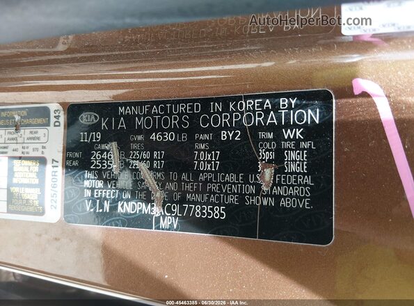 KNDPM3AC9L7783585 2020 KIA SPORTAGE Brown Widok komory silnika