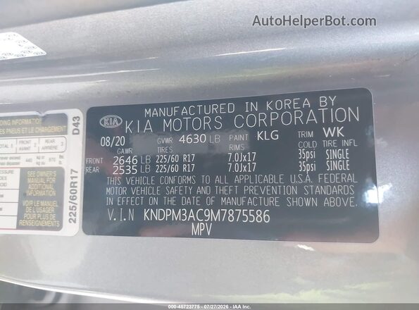 KNDPM3AC9M7875586 2021 KIA SPORTAGE Gray Շարժիչի բաժամունքի տեսք