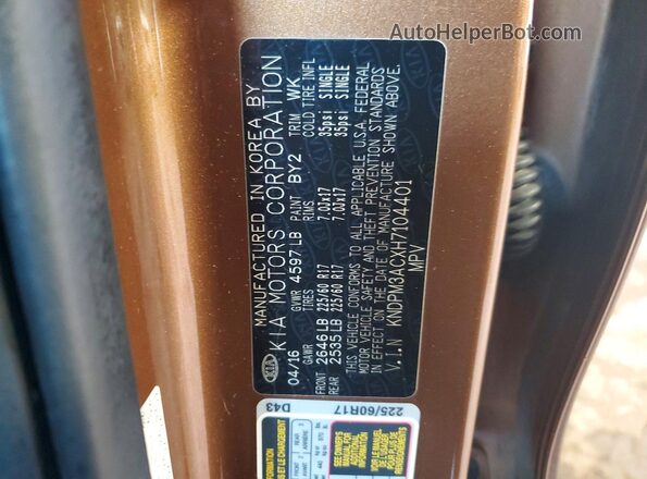 KNDPM3ACXH7104401 2017 KIA SPORTAGE Tan VIN կոդի պիտակի տեսք