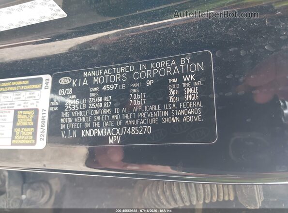 KNDPM3ACXJ7485270 2018 KIA SPORTAGE Black Вид підкапотного простору