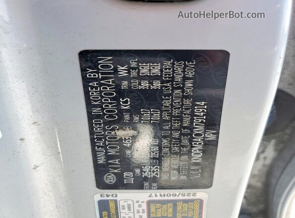 KNDPM3ACXM7914914 2021 KIA SPORTAGE Silver Вид наклейки з VIN-кодом