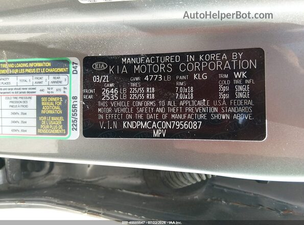 KNDPMCAC0N7956087 2022 KIA SPORTAGE Silver Vista del compartimento del motor
