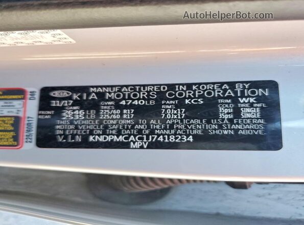 KNDPMCAC1J7418234 2018 KIA SPORTAGE Silver Սալոնի 360 աստիճան տեսք