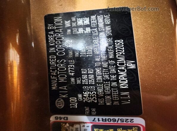 KNDPMCAC1M7922058 2021 KIA SPORTAGE Brown VIN sticker view