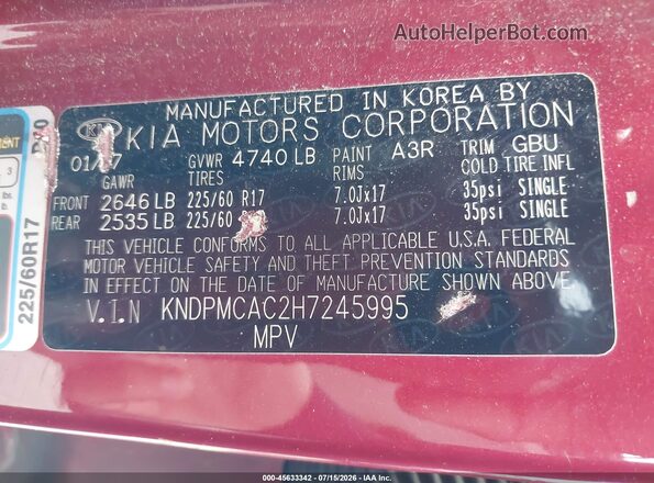 KNDPMCAC2H7245995 2017 KIA SPORTAGE Красный Вид подкапотного пространства