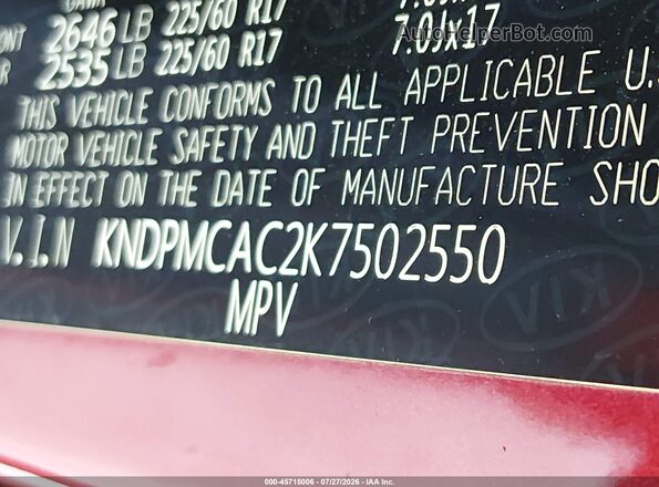 KNDPMCAC2K7502550 2019 KIA SPORTAGE Red Շարժիչի բաժամունքի տեսք