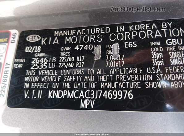 KNDPMCAC3J7469976 2018 KIA SPORTAGE Gray Engine compartment view