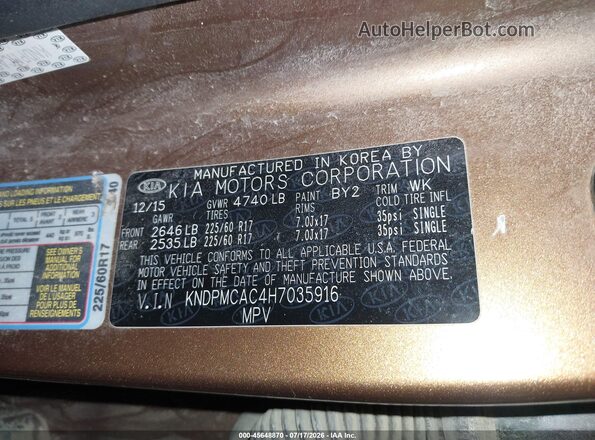 KNDPMCAC4H7035916 2017 KIA SPORTAGE Orange Вид підкапотного простору