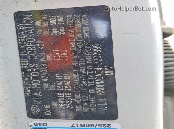 KNDPMCAC4H7202999 2017 KIA SPORTAGE Silver VIN sticker view