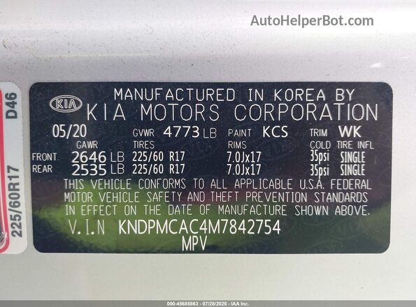 KNDPMCAC4M7842754 2021 KIA SPORTAGE Silver Շարժիչի բաժամունքի տեսք