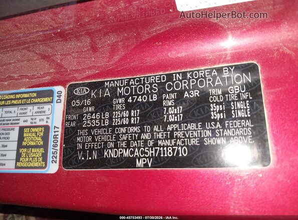 KNDPMCAC5H7118710 2017 KIA SPORTAGE Red Շարժիչի բաժամունքի տեսք