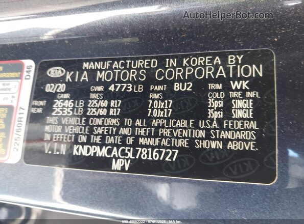 KNDPMCAC5L7816727 2020 KIA SPORTAGE Blue Вид підкапотного простору