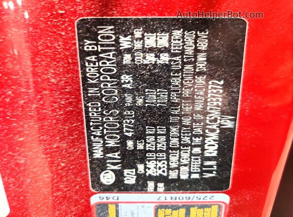 KNDPMCAC5M7937372 2021 KIA SPORTAGE Red VIN կոդի պիտակի տեսք