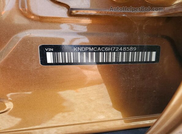 KNDPMCAC6H7248589 2017 KIA SPORTAGE Gold Вид наклейки з VIN-кодом